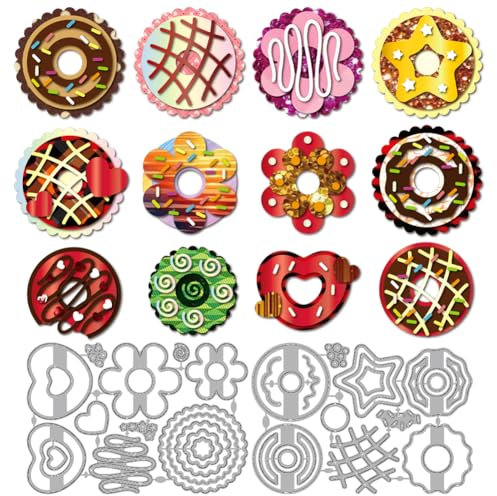 MAYJOYDIY Süßigkeiten Donuts Metall Stanzformen Stern Schokoladendessert Stanzschablonen Blumen Snacks Karbonstahl Prägeschablonen Für Scrapbooking Party Fotoalbum DIY Papierhandwerk