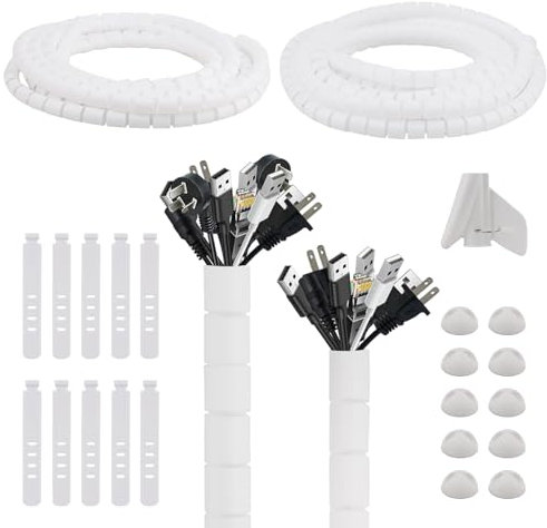 AWBEOT 2 x 5 M Kabelschlauch, Spiral Kabelschlauch, Durchmesser 22mm / 28mm, Flexibel Kabelkanal, Spiralschlauch Cable Organizer mit 10*Kabelbinder, 10*Desktop-Drahtschnapper, Weiß
