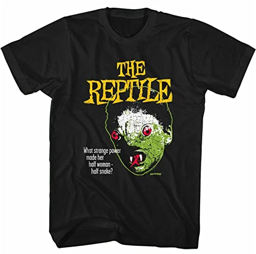 Hammer Horror The Reptile FACE-Front Print-Black Adult Short Sleeves White Yellow Black red Mens t Shirt Men(Small)