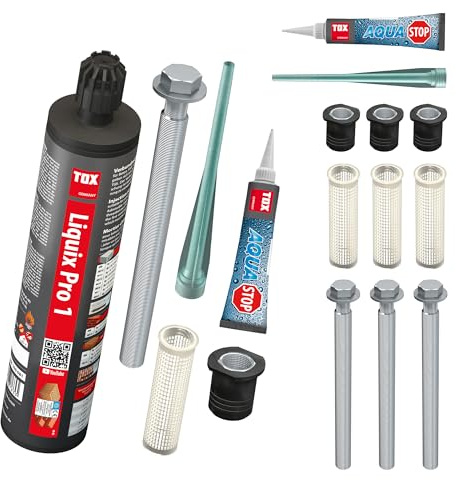 TOX Schwerlast-Befestigungsset mit 1x Verbundmörtel Liquix Pro 1 (280 ml) und 2x Montagesystem Thermo Proof Plus M16x400 inkl. Zubehör, für Dämmungen, Klinker und Flachdächer, 084909277
