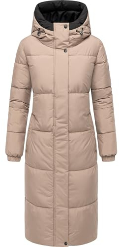 Navahoo Damen langer Wintermantel warmer Steppmantel mit 2-Wege-Reißverschluss und verstellbarer Kapuze Taublüte XIV XS-5XL