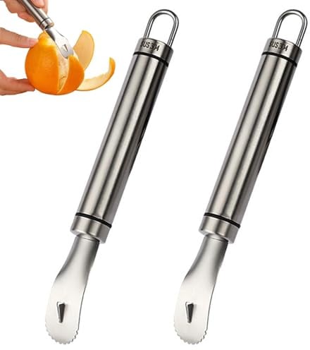 Orangenschäler, 2 Stück, Edelstahl Zestenreißer, Apfelsinenschäler, Ideal für Mandarinen und Orangen, Praktischer Küchenhelfer, Kleine Größe