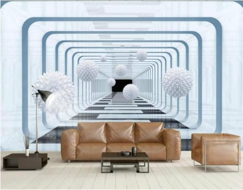 XLMING Three Dimensional Blue Geometric Spheres Tunnel 3D Wallpaper Premium Textured Silk Study Dining Living Room Bedroom Sofa TV Wall Easy Install-300cm×210cm
