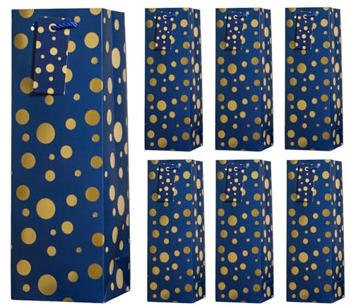 6PCS Wine Gift Bags with Gift Tags,13.7 Blue Dots Bottle Bags for Men Women's Birthday,Valentine's Day,Mother's Day,Father's Day,Weddings,Christmas,Thanksgiving,Halloween, Easter ALL OCCATION