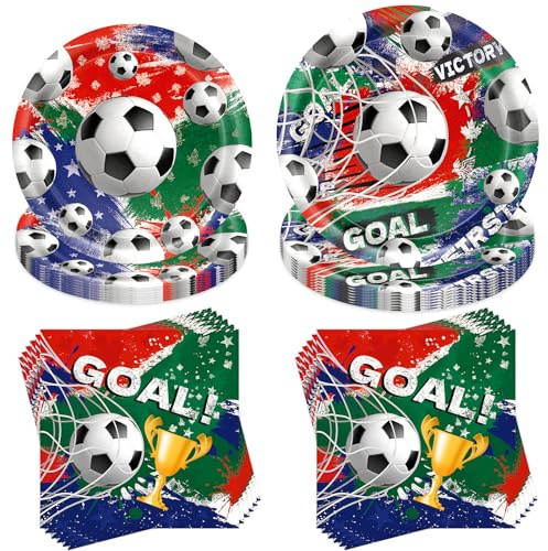 40 Stück WM 2026 Partygeschirr Set,Fußball WM Geschirr Set,Fussball Partygeschirr Set,Fussball Fußball Deko Geburtstag Einwegteller,mit Teller Servietten,Wm Party Deko Geschirr für 10 Gäste