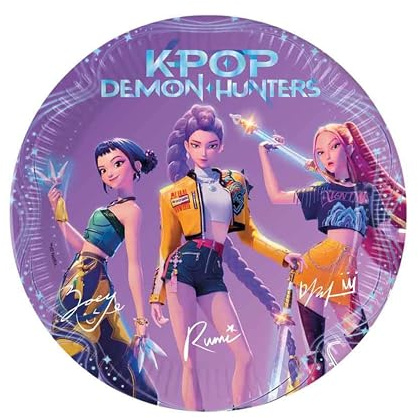 8 Pappteller K-Pop, Demon Hunters, Durchmesser 23 cm, Dekoration für Geburtstagsfeier, Tisch, für Kinder