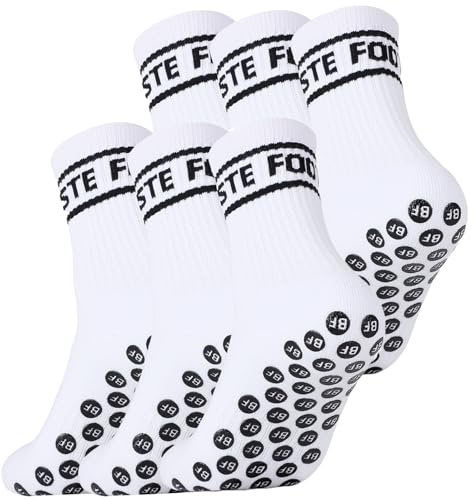 3 Paar Fußballsocken 35-38 39-42 43-46, Rutschfeste, Streifen, Weiß | Football Socks Herren Damen Junge und Kinder, Baumwolle 85%,Grip Socken Fussball, Fussball Socken für Sport, Soccer, Geschenk