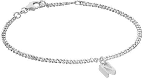 trendor Mädchen-Armband mit Buchstabe N 925 Silber Rhodiniert 21590-N | diamantiertes Flachpanzerband, eleganter Armschmuck für junge Damen,