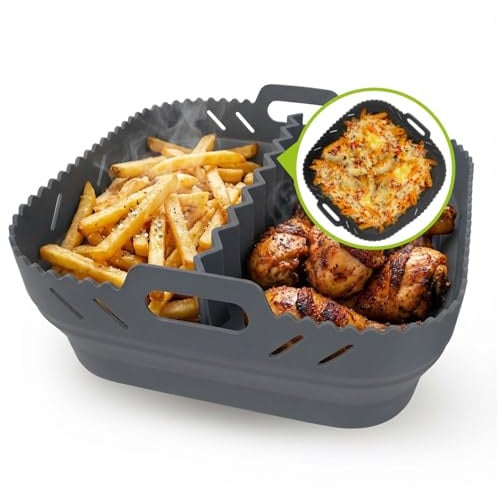 GOURMETmaxx Silikonform Heißluftfritteuse 4L - ideales Airfryer Zubehör | Heißluftfritteuse Zubehör mit Trennwand | Wiederverwendbar Air Fryer Silikon Einsatz | Silikon Backform 21,2 x 21,2 x 8 cm