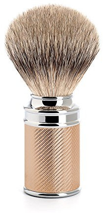 MÜHLE Traditional Rasierpinsel Silberspitz Dachszupf - rot vergoldet und verchromt, mit feiner Ziselierung