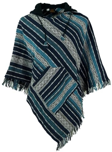 GURU SHOP Unisex Poncho Hippie Chic, Andenponcho mit Fransen, Herren/Damen