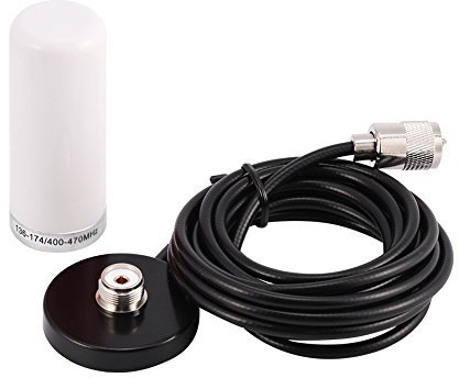 VHF/UHF Antenne Mobile pour Véhicule Bi-Bande Antenne de Radio de Voiture avec Câble de Base à Magnétique.(Blanc)