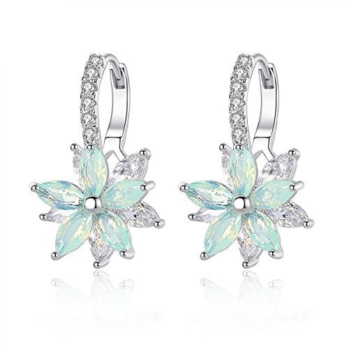 Josfeva Creolen Ohrringe für Damen, Silber Ohrringe Damen, Klein Hoop Ring Huggie Kreolen, Blumen Klapp-Creolen mit AAA Grün Zirkonia, Hängeohrringe Ohrschmuck mit Geschenkbox für Frauen Mädchen