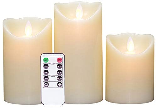 Eldnacele Flickering Flameless Candles Dancing Flame with Timer Remote Control 4 5 6 Inches Set of 3 Real Wax Pillar Battery Operated LED Candles Smooth Finish for Home Decoration