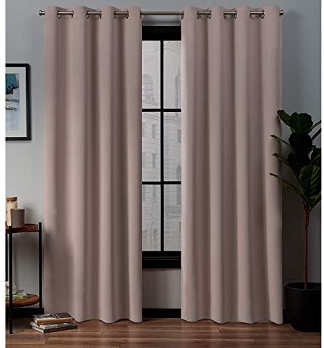 EXCLUSIVE HOME Academy Total Blackout Grommet Top Curtain Panel Pair, 52x84, Blush