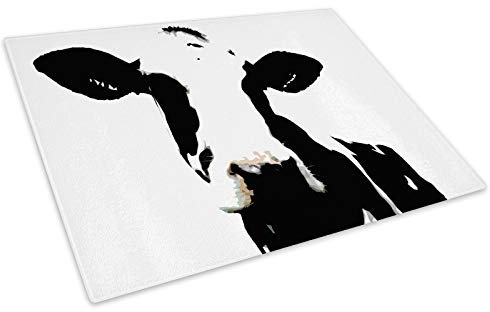 White Abstract Black Cow Glass Chopping Board Kitchen Worktop Saver Protector
