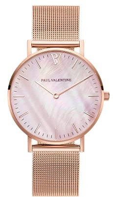 PAUL VALENTINE - Hochwertige Damenuhr in verschiedenen Größen und Farben - Armbanduhr mit stilvollem Metallic-Ziffernblatt, kratzfestes Glas, schmales Mesh-Armband
