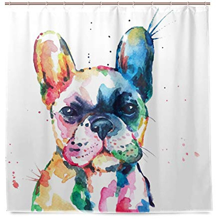 Wamika Rideau de douche en tissu imperméable avec 12 crochets Motif bouledogue français 183 x 183 cm