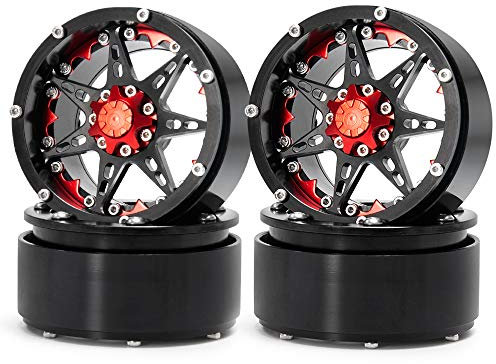AXspeed 4 Stücke 2,2 Zoll RC Beadlock Felgen Räder Felgen für 1/10 Crawler TRX4 SCX10 (Schwarz & Rot)