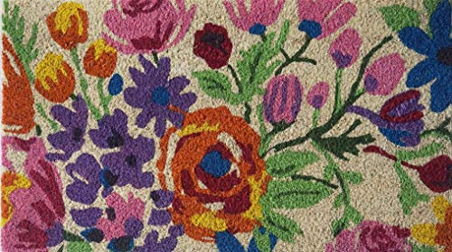 Paillasson d'Extérieur en Fibre de Coco avec Base Antidérapante en PVC, Tapis d'Extérieur Peint à la Main Facile à Nettoyer et Ultra-Résistant, Paillasson d'Entrée, Fleurs Multicolores 70x40 cm