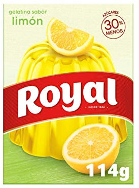 Royal Gelatina en Polvo Sabor Limón con Vitamina C, 30% Menos Azúcares - 10 Raciones, 114 g