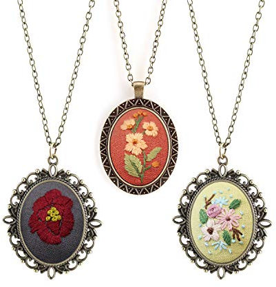 MWOOT 3 Pack Anhänger Stickerei Starter Kit,DIY Handarbeit Halskette Anhänger Ohrringe Embroidery Starter Kit Cross Stitch Craft für Schmuck Sticken,Stil B