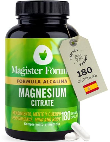 Citrato de Magnesio Capsulas 2400mg | 180 Alta Dosis Citrato Magnesio Elemental Puro | Efecto Alcalino | 375mg de Biodisponibilidad | Magnesium Citrate Para Más Oxígeno y Energía | Reduce Cansancio