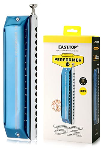 East Top Upgrade Chromatische Mundharmonika Tonart C，16 Hole 64 Tone Professionelle Mundharmonika Für Erwachsene, Studenten und Mundharmonika-Liebhaber mit blauem Cover (EAP-16)