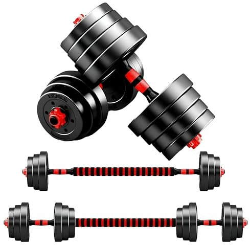 Strongway® Adjustable Dumbbell Set - 20KG, 30KG, 40KG - 2 in 1 Dumbbell/Barbell Set with Connecting Rod - Free Weights for Home Gym