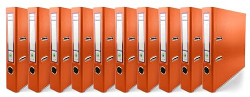 Netuno 10x Ring-Buch Orange DIN A4 Ekobox 2-Ring-Mechanik 5cm Ringmappe a4 schmaler Aktenordner a4 schmal Aktenordner dünn Kunststoffordner einfarbig Ordner Dokumente Ringbuch Ordner Schulordner