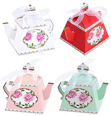 Teapot Candy Favor Boxes Tea Party Supplies Candy Boxes Tea Time Teapot Candies Gift Boxes for Birthday Baby Shower Bridal Shower Wedding Decorations 24 Pack