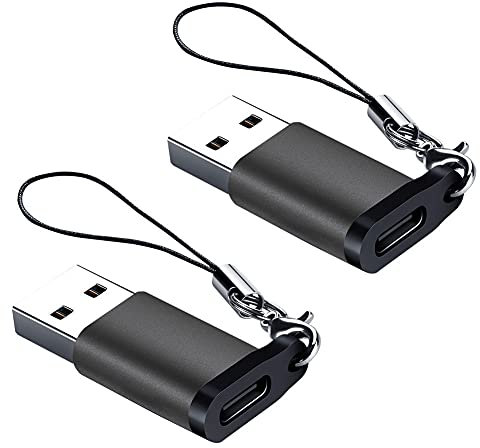 Seminer USB C Female to USB A Male Adapter (2 Pack) with Lanyard, USB Type-C to USB A 3.0 Adapter Converter Compatible with MacBook Pro, Samsung Notebook, Laptop, PC and More, Black