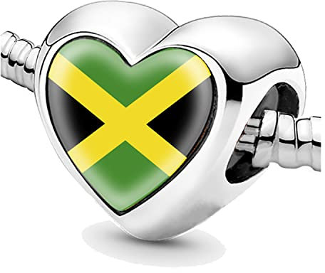 Bon4azuré Beads for Bracelets Jamaica Flag Silver Charms for Women Charm Bead Jewelry Gifts Ideas Gift for Girls, No