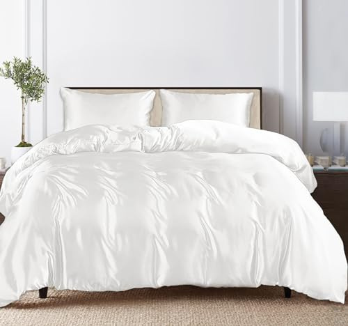 LINENWALAS Bettwäsche-Set aus 100 % Tencel-Lyocell, 4-teilig, 1 Bettbezug, 1 Spannbetttuch und 2 Kissenbezüge, weiches, kühlendes Eukalyptus-Bettwäsche-Set (Kaiser, Weiß)
