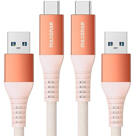 Maxonar 2Pack câble de charge rapide USB C 10Gbit/s données USB A câble de voiture Android 3.1A chargeur rapide câble de transfert de données pour Samsung Note20 Galaxy S23 Z Flip5 Pixel 8 1M orange