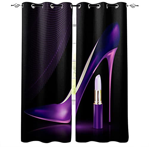 zoujl gardinen Wohnzimmer High Heels Lila Lippenstift Kosmetik W 265 x H 183 cm Gardine XXL Blickdicht Verdunkelungsgardine Thermogardine Kälte- und Wärmeisolierung für Wohnzimmer, 2 Stück
