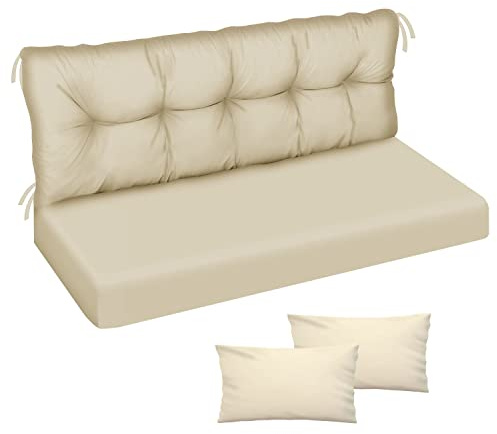 Ferocity Auflage für Hollywoodschaukel 150x50x50 Gartenbankauflage und 2 Kissen Palettenauflage Bankauflage Sitzkissen und Rückenkissen Polsterauflage Matratze Gartenpolster Glatt-Pik Beige [133]