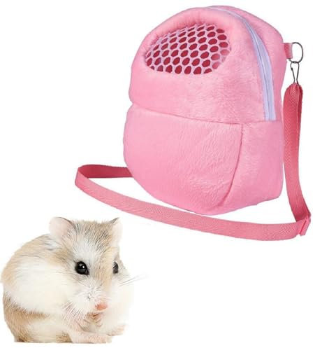 Sac Transport Hamster, Sac Transport Lapin, Cage de Transport,Sac pour Rat Hedgeho Rabbit Rat, Sac Hamster Respirant pour Petit Animal de Transport pour Animaux (Rose)