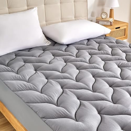 Sonive Weicher Matratzen Topper 90x200 cm,Matratzenschutzbezüge Gesteppt,Nanotex,30 cm Tiefe Tasche, rutschfest,Atmungsaktive,für Kinder, Grau