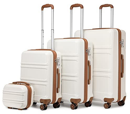 Kono Set de 4 Valises Rigide Léger Ensemble de Bagages en ABS avec 4 roulettes et Serrure TSA 55cm Bagage Cabine / 65cm / 76cm / Vanity Case (Blanc Crème)