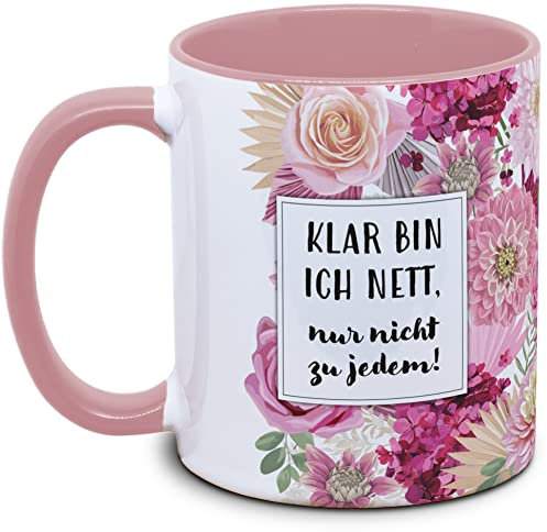 Tassenkasper - Tasse mit Blume und Spruch - Klar bin ich nett, nur nicht zu jedem! - Geschenk für Kollegin, Tasse lustig