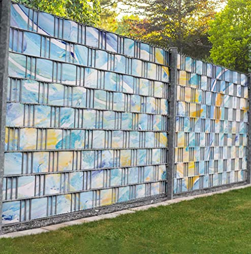 Displayhersteller MyMaxxi Zaunsichtschutz - Blaue Malerei - Sichtschutzstreifen für Doppelstabmattenzaun - Windschutz Sonnenschutz Blickdicht - Sichtschutz Garten Teil1 + Teil2-9 Streifen - 500x180cm