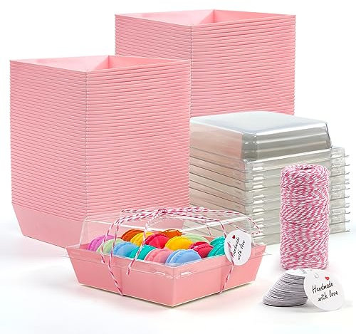 Rocutus Scatole per torte da asporto, scatole da forno, confezione da 100 scatole per salumi, contenitori di carta per alimenti, scatole rosa per torte, dessert, pasticceria, cupcake