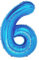 Ponmoo Foil Globo Número 6 Azul 40 (101cm), Inflable Helio o aire, Gigante Numeros 0-9, 10-19, 20-29, 30-100, Grande Globos Decoración para La Boda Aniversario y Cumpleaños Fiestas