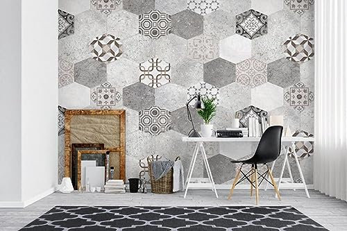 Murales Amovible Peinture Murale Papier peint 3D hexagones gris clair, 366 * 254cm Pour Salon Chambre D'Enfants Restaurant Décoration Murale