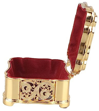 LJCM Kleine Schatztruhe, Vintage, Kompakte Metall-Schmuck-Aufbewahrungsbox, Legierung, Großes Fassungsvermögen, Handgefertigt, Robust, für Elegante Ohrringe (Gold)