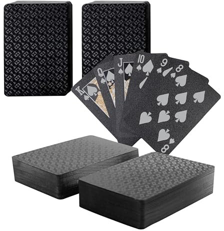 SWINILAYA 2 Decks Black Playing Cards - PVC wasserdichte Pokerkarten Set, Hochwertiges Wasserfestes Kartenspiel, 52 Karten Deck + 2 Jokerkaarten