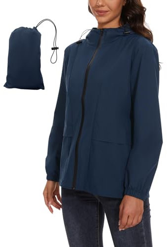 Molirex Damen Wasserdichte Faltbar Regenjacke mit Kapuze Reflektierende Fahrradjacke für die Nacht Leicht Wasserdicht Windbreaker Jacke Wandern Regenjacken