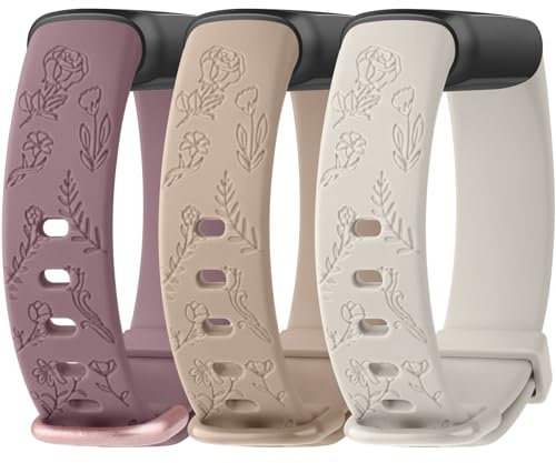 Vancle Floral Gravierte Armband Kompatibel mit Fitbit Luxe Armband für Damen, Rosen Uhrenarmbänder Süßes Verstellbares Silikon Armbänder Sport Ersatzarmband für Fitbit Luxe