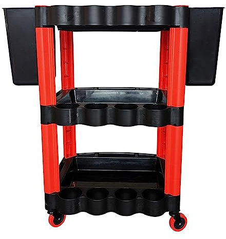 HUNTFF Chariot de Rangement pour Outils de détail à roulettes, Chariot de Lavage de Voiture à 3 Niveaux avec Plaque de Suspension latérale et Porte-Bouteilles, Station de Travail Polyvalente, Chari
